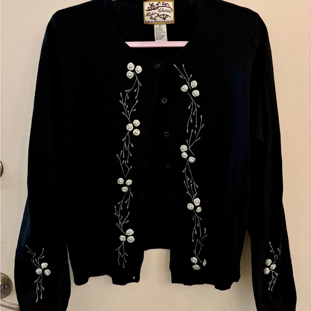 Vintage Silk Floral Embroidered Cardigan Sweater